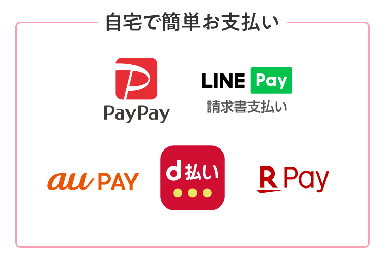 PayPay請求書払い、楽天ペイ(請求書払い)、au PAY(請求書支払い)、LINE Pay請求書支払い、d払い請求書払い