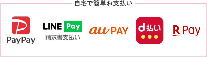 PayPay請求書払い、楽天ペイ(請求書払い)、au PAY(請求書支払い)、LINE Pay請求書支払い、d払い請求書払い